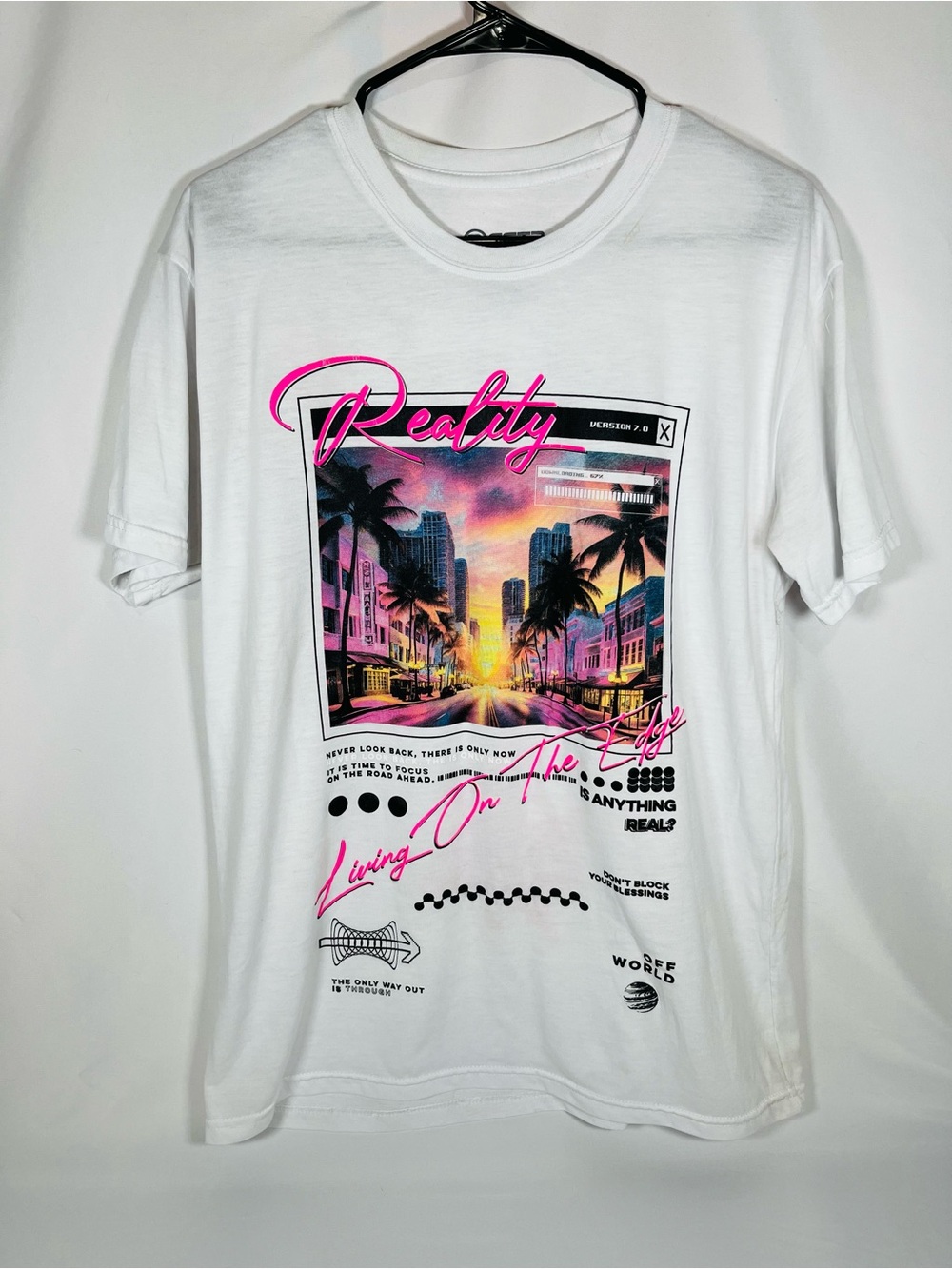Reality Graphic Short Sleeve Tee - White with Pink Accents